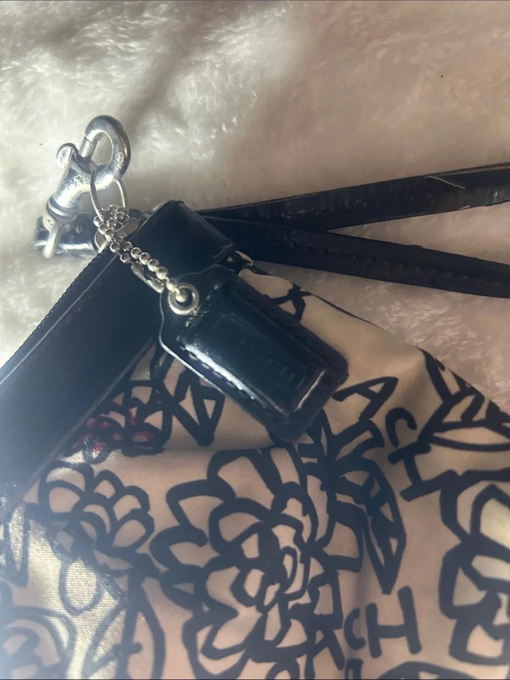 Coach Black & Red Floral Canvas Wristlet